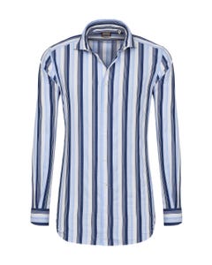 Camicia trendy a righe bianche, blu e azzurre, extra slim francese_0