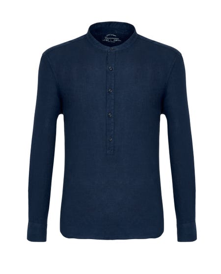 Camicia trendy blu navy in lino serafino_0
