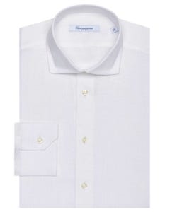 Camicia fancy in lino bianca, slim francese_0