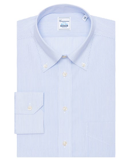 Camicia non iron azzurra a righe sottili, slim lisbon button down_0